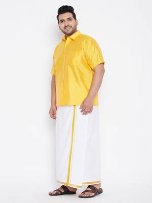 Yellow plain silk blend dhoti-kurta 3