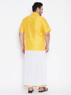 Yellow plain silk blend dhoti-kurta 4