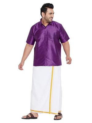 Purple plain silk blend dhoti-kurta 1