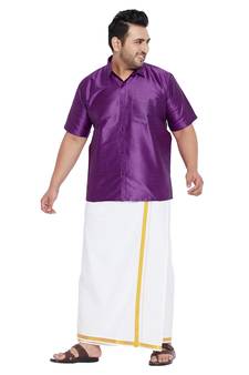 Purple plain silk blend dhoti-kurta