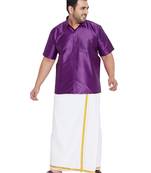 Purple plain silk blend dhoti-kurta