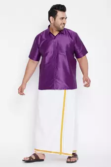 Purple plain silk blend dhoti-kurta