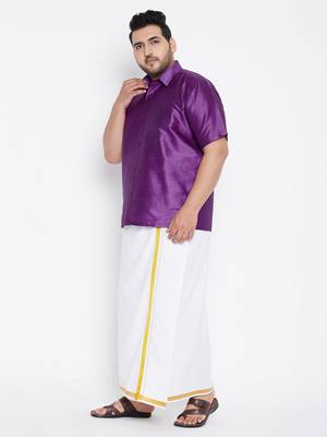 Purple plain silk blend dhoti-kurta 3