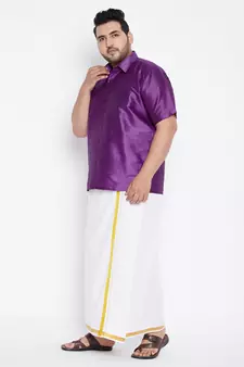Purple plain silk blend dhoti-kurta