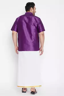 Purple plain silk blend dhoti-kurta