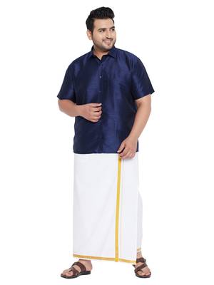 Blue plain silk blend dhoti-kurta 1