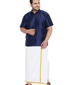 Blue plain silk blend dhoti-kurta