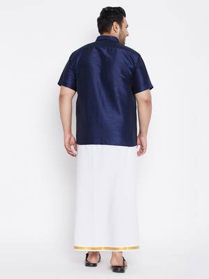 Blue plain silk blend dhoti-kurta 4
