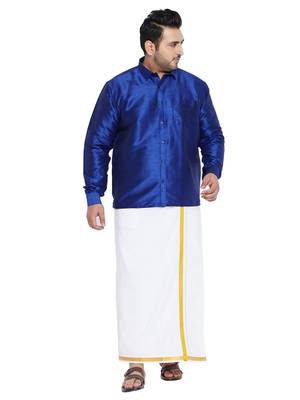 Blue plain silk blend dhoti-kurta 1