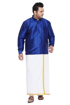 Blue plain silk blend dhoti-kurta