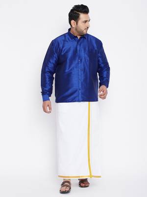 Blue plain silk blend dhoti-kurta 2
