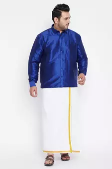 Blue plain silk blend dhoti-kurta