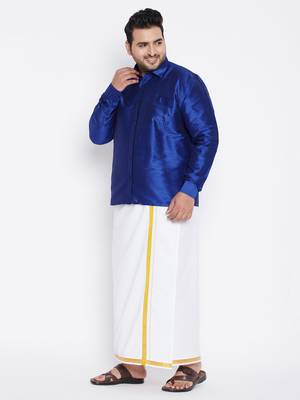 Blue plain silk blend dhoti-kurta 3
