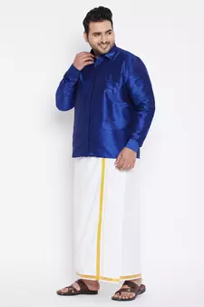Blue plain silk blend dhoti-kurta