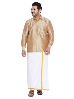 Gold plain silk blend dhoti-kurta 1
