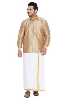 Gold plain silk blend dhoti-kurta