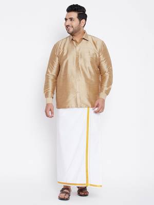 Gold plain silk blend dhoti-kurta 2