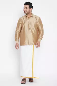 Gold plain silk blend dhoti-kurta