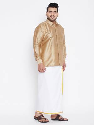 Gold plain silk blend dhoti-kurta 3