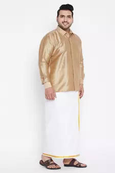 Gold plain silk blend dhoti-kurta