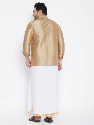 Gold plain silk blend dhoti-kurta 4