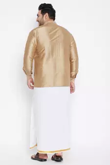 Gold plain silk blend dhoti-kurta