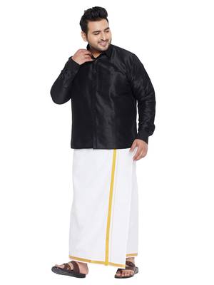 Black plain silk blend dhoti-kurta 1