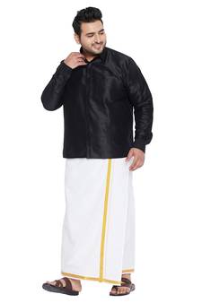 Black plain silk blend dhoti-kurta