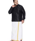 Black plain silk blend dhoti-kurta