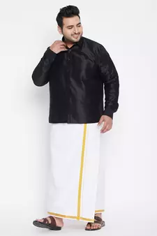 Black plain silk blend dhoti-kurta