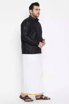 Black plain silk blend dhoti-kurta