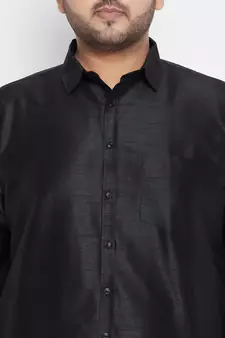 Black plain silk blend dhoti-kurta