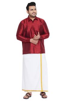 Maroon plain silk blend dhoti-kurta