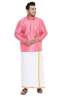 Pink plain silk blend dhoti-kurta