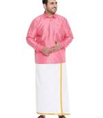 Pink plain silk blend dhoti-kurta