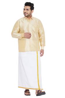 Gold plain silk blend dhoti-kurta