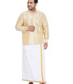 Gold plain silk blend dhoti-kurta