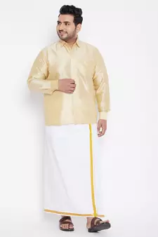 Gold plain silk blend dhoti-kurta
