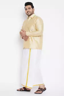 Gold plain silk blend dhoti-kurta
