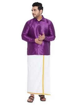Purple plain silk blend dhoti-kurta