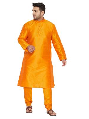 Orange Silk Blend Kurta Pyjama Set 1