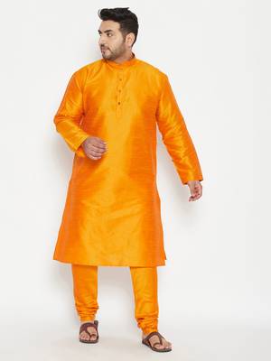 Orange Silk Blend Kurta Pyjama Set 2