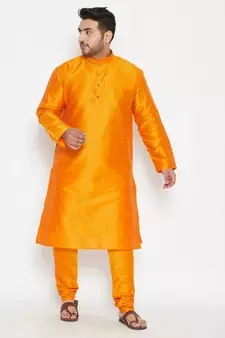 Orange Silk Blend Kurta Pyjama Set