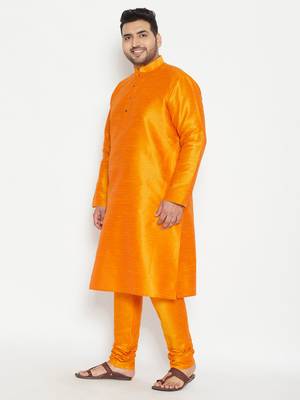 Orange Silk Blend Kurta Pyjama Set 3