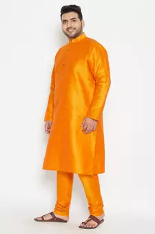 Orange Silk Blend Kurta Pyjama Set