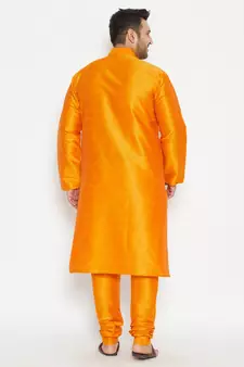 Orange Silk Blend Kurta Pyjama Set