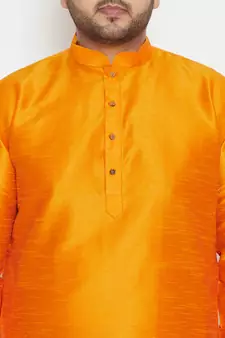 Orange Silk Blend Kurta Pyjama Set