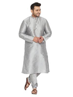 Grey Silk Blend Kurta Pyjama Set 1