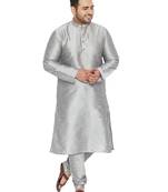 Grey Silk Blend Kurta Pyjama Set