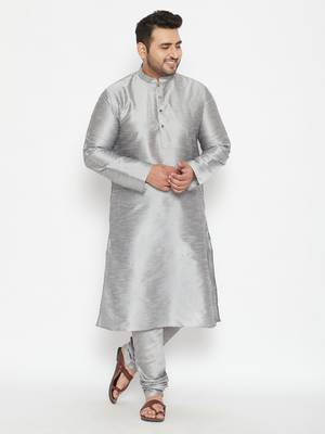 Grey Silk Blend Kurta Pyjama Set 2